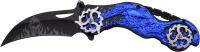 DS-A003BL - Dark Side Blades Chopper Spring Assisted Biker Knife Blue Demonic Ballistic Series