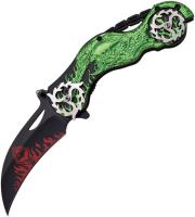 DS-A003GN - Dark Side Blades Chopper Spring Assisted Biker Knife Green Demonic Ballistic Series