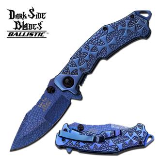 Dark Side Blades Ballistic Iron Cross Spring Assist Knife Blue