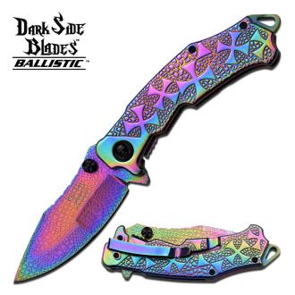 Darkside Blades Ballistic Iron Cross Spring Assist Knife Rainbow
