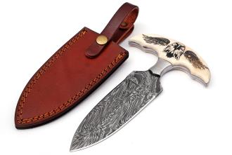 Full Tang Push Dagger Damascus Steel Hunting Knife with Sheath