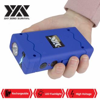 DZS Rechargeable Blue Stun Gun with Safety Disable Pin LED Flashlight