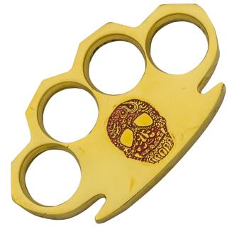 Dalton 10 oz Real Brass Knuckles Buckle Paperweight Skull Red
