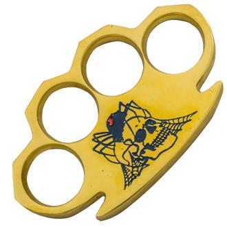 Dalton 10 oz Real Brass Knuckles Buckle Paperweight Skull Spider Blue