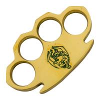 BR-249-M-BAT-GRN - Dalton 10 Ounce Real Brass Knuckles Heavy Duty Winged Dragon Skull Green