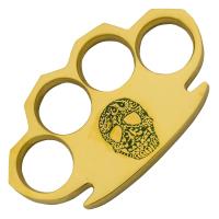 BR-249-M-SKE-GRN - Dalton 10 Ounce Real Brass Knuckles Buckle Paperweight Skull Green