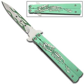 Dragon Flame Spring Assisted Knife - Green WG852 - Spring Assisted Knives
