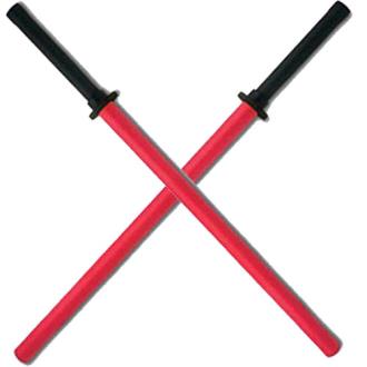 Set of 2 Red Padded Sparring Bokken Foam Sword Practice Blade