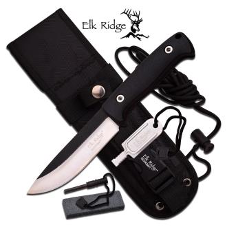 Elk Ridge Tactical Knife Bushcraft Survival Kit w Molle Sheath Sharpening Stone, Firesteel, Striker