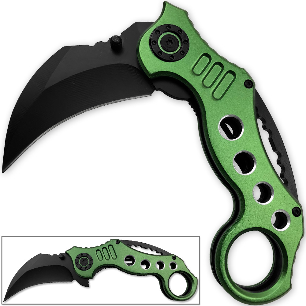 Tactical Extreme Karambit Knife Spring Assisted Blade Green Handle
