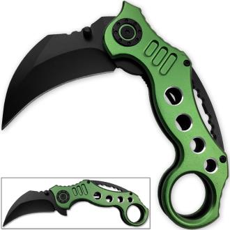Tactical Extreme Karambit Knife Spring Assisted Blade Green Handle