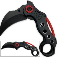 ET01BK - Tactical Extreme Karambit Knife Spring Assisted Blade Black Red Handle