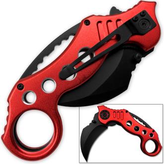 Tactical Extreme Karambit Knife Spring Assisted Blade Red Handle