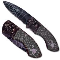 EW-0262GR - Spider Web Tactical Steel Handle Folding Knife Gray