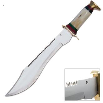 Jungle Bowie Hunting Knife Camel Bone Handle 17in Overall Super Sharp Sawback