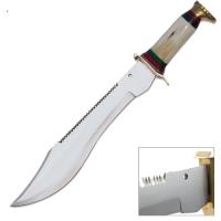 EW-3031B - Jungle Bowie Hunting Knife Camel Bone Handle 17in Overall Super Sharp Sawback