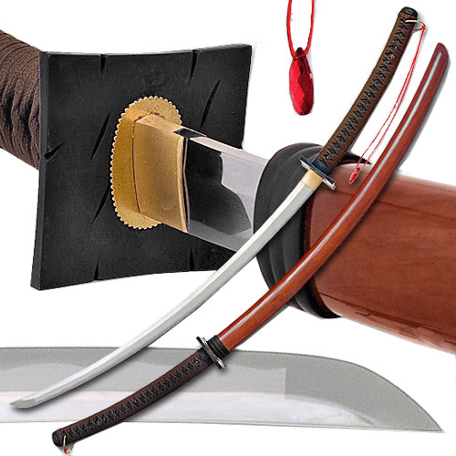 Extreme Curve Custom Handmade Katana with Red Pendant