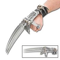 EW-4200 - Skull of Death Gauntlet Hand Wolverine Claw Blades Grip Dagger 17in