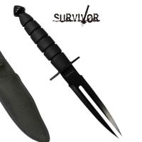 EW-6623 - Split-Blade GI Tactical Knife Full Tang Black Double Edge Bayone