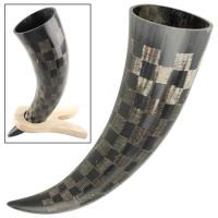 TR0238OC - Etched Medieval Drinking Horn with Wooden Stand TR0238OC - Medieval Weapons