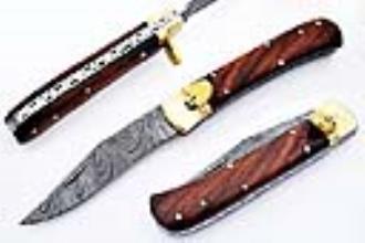 Cocco Bolo Wood Handle Damascus Lever Lock Auto Knife