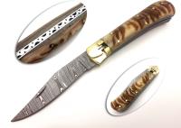 FDM-2021 - Custom  Hand Made Ram Handle Damascus  Lever Lock Auto Knife