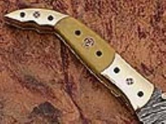 Executive Series Folding Damascus Gurkha Knife High-End Camel Bone with Brass