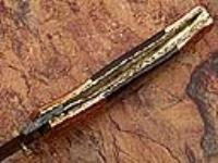 FDM-2526 - Executive Series Bakelite Folding Damascus Knife Solid Brass ENGRAVED Bolster