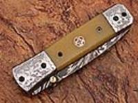 FDM-2529 - Italian Stallion Damascus Folding Knife Engraved Steel Bolster Camel Bone Grip