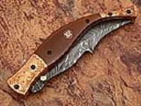 FDM-2531 - Executive Series MAGNUM COMBLOCK Damascus Folding Knife Bakelite Solid Copper ENGRAVED Bolstered