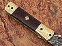 FDM-2532 - Signature Executive Series Italian-Style Damascus Folding Knife Engraved Brass Bolster Rainwood Grip