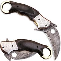 FDM-2541 - Ka-Rambo Damascus Folding Knife (Karambit) Micarta w Engraved St