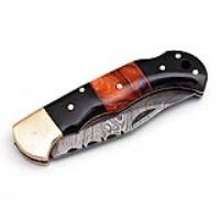 FFDM-01 - White Deer Executive Series Damascus Folding Knife Brass Filework Resin Handle