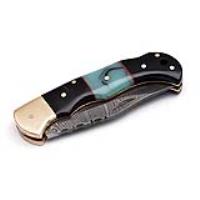 FFDM-02 - White Deer Executive Series Damascus Folding Knife Brass Filework