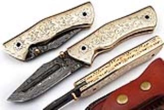 White Copper Executive Series Damascus Folding Knife Brass Copper File work