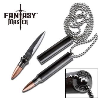 Fantasy Master 30-06 Bullet Replica Neck Knife with Chain Fixed Blade 3.25in 1:1 Scale