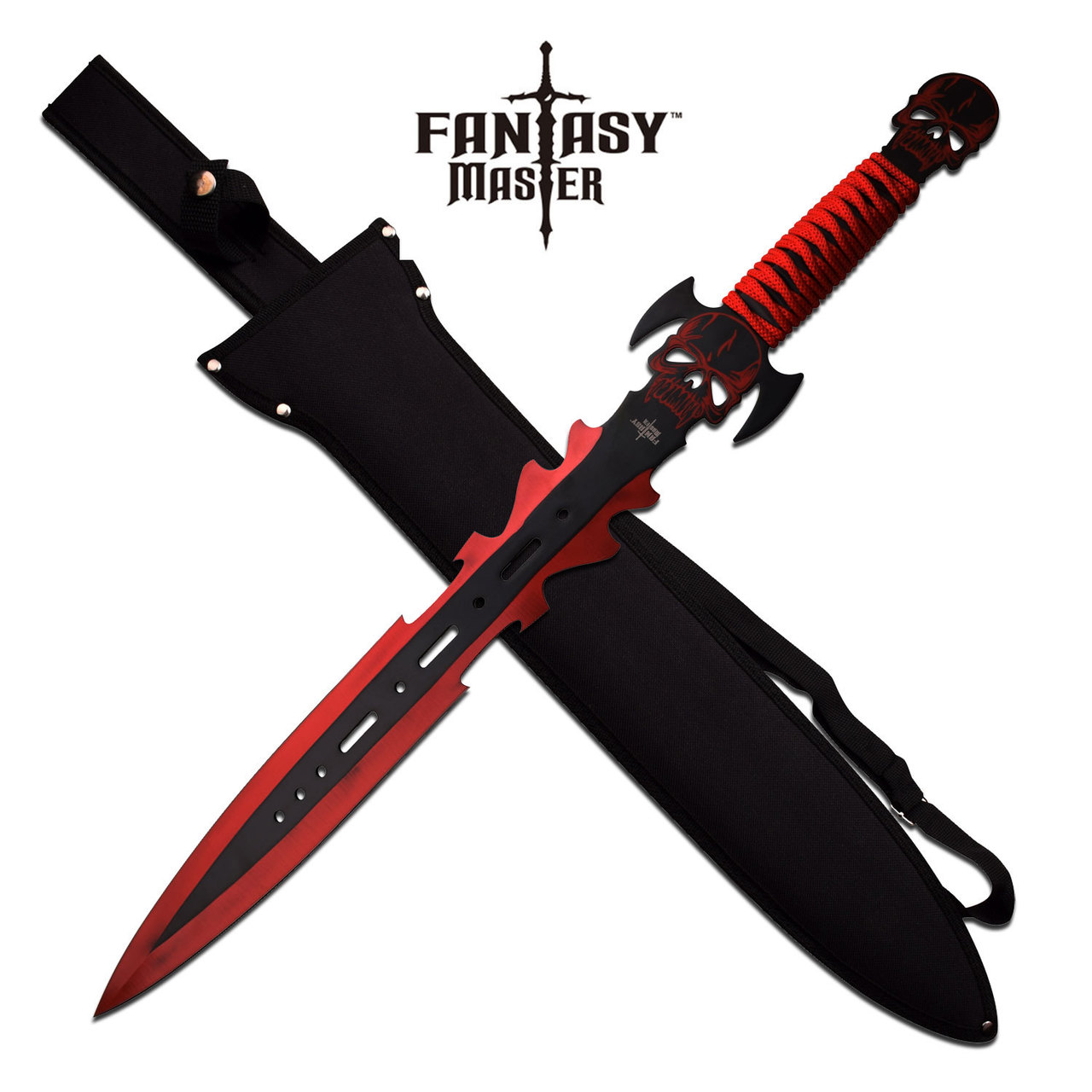 Raging Demon Skull Red Black Blade Fantasy Short Full Tang with Sheath