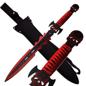 Raging Demon Skull Gladius Red Black Blade Fantasy Short Sword Full Tang with Sheath