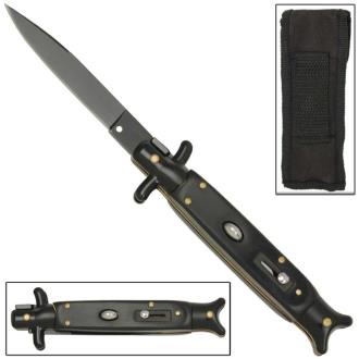 Italian Stiletto Switchblade Black Blade Knife