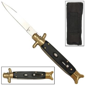 Automatic Italian Stiletto Black Gold Handle Knife