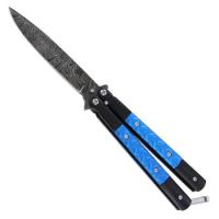 GBS40-D1 - Damascus Blue Diamond Plate Butterfly Knife