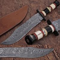 GDM-2148 - Custom Made Damascus Steel Bowie Knife w/ Buffalo Horn Handle w/