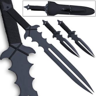 Undead Slayer Set Ninja Sword, 2 Thrower Knives, Shoulder Sheath