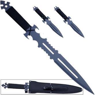 American NINJA Warrior Loadout SWORD & 2 Throwing KNIVES w Sheath Shoulder Strap