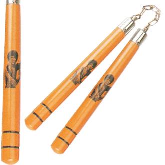 Round Lacquered Wood Finish Nunchakus with Bruce Lee Design