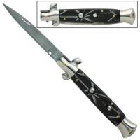 A155CL - IL Grande Italian Milano Stiletto Black Marble Automatic Knife A155CL - Automatic Knives