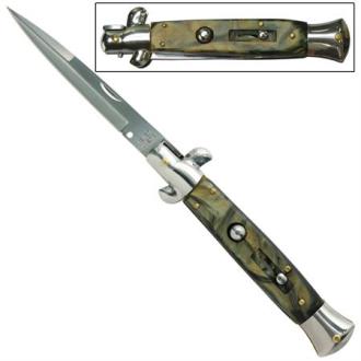 IL Grande Italian Milano Stiletto Silver Agate Automatic Knife A155L - Automatic Knives