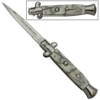 Il Grande Italian Milano Stiletto Silver Marble Automatic Knife A155BL - Automatic Knives
