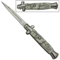 A155BL - Il Grande Italian Milano Stiletto Silver Marble Automatic Knife A155BL - Automatic Knives