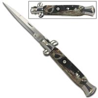 A155C - IL Grande Italian Milano Stiletto Silver Real Tree Automatic Knife A155C - Automatic Knives